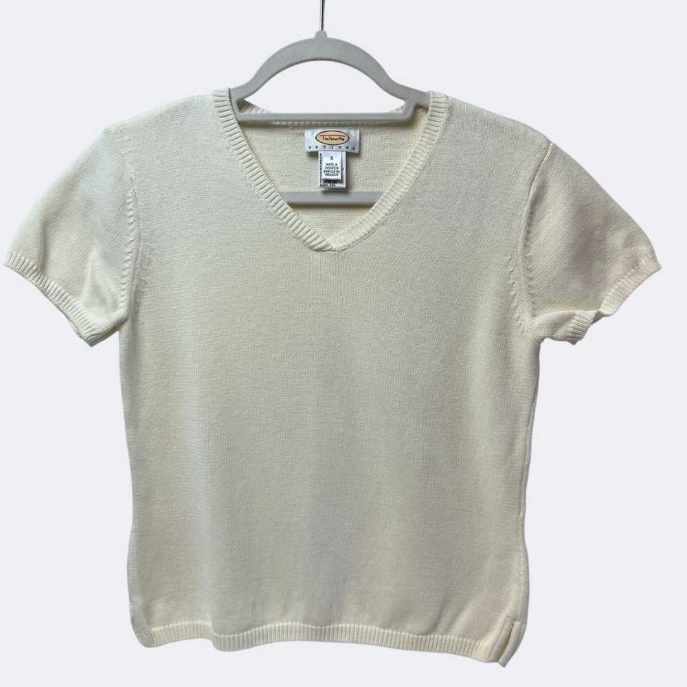 Talbots Petites V-Neck Short Sleeve Sweater Pale Yellow Size Sp
